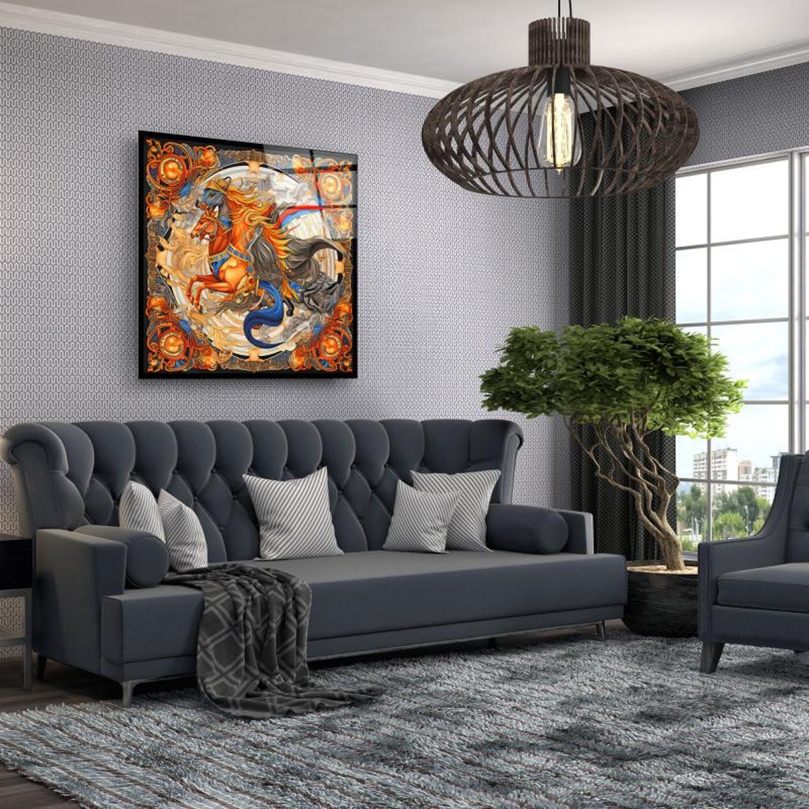 Ornate Baroque Style Running Horse with Flaming Mane Wall Art - Image 2