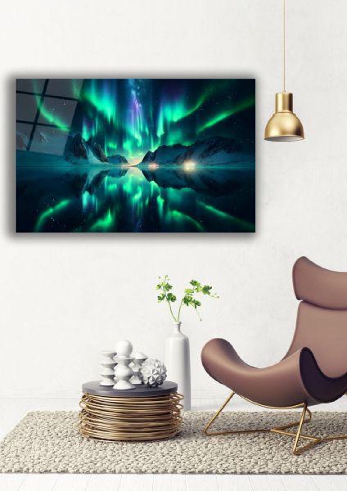 Arctic Aurora Tempered Glass Wall Art Northern Lights Reflection Mystical Mountain Landscape Enchanting Nature Decor - Image 3