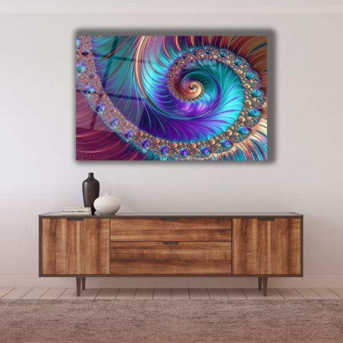 Fractal Spiral Illusion Mesmerizing Teal Purple Abstract Poster