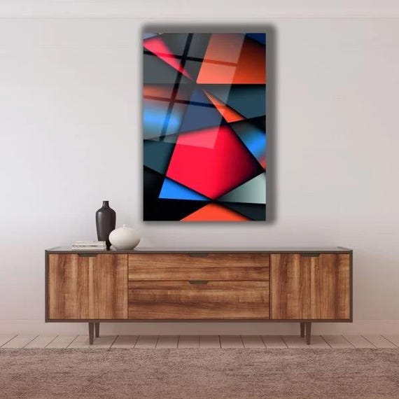 Modern Geometric Fusion Tempered Glass Wall Art Bold Abstract Shapes Contemporary Color Block Decor Stylish Artistic Wall Accent