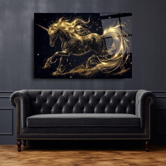 Golden Light Unicorn Galloping Through Sparkling Night Poster