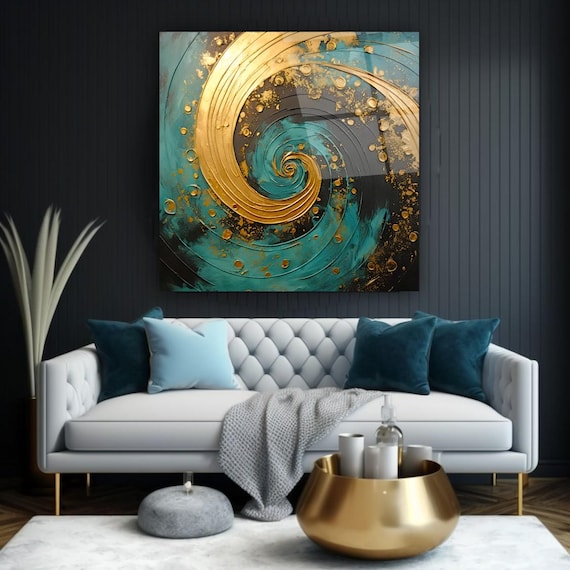 Abstract Gold Spiral Wall Art Tempered Glass Print Modern Abstract Wall Decor Luxury Glass Wall Art For Home And Office