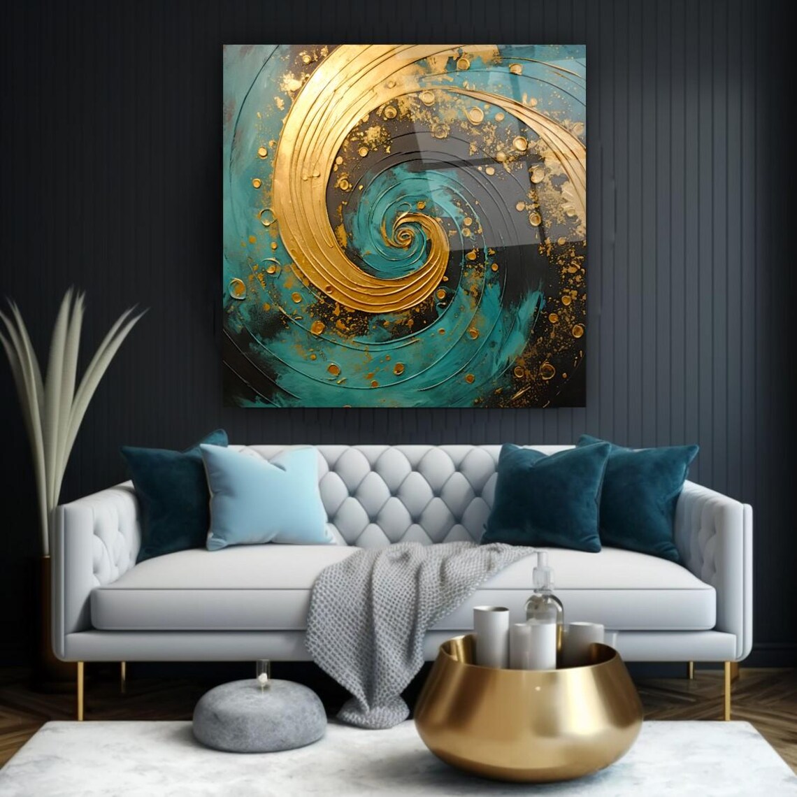 Abstract Gold Spiral Wall Art Tempered Glass Print Modern Abstract Wall Decor Luxury Glass Wall Art For Home And Office