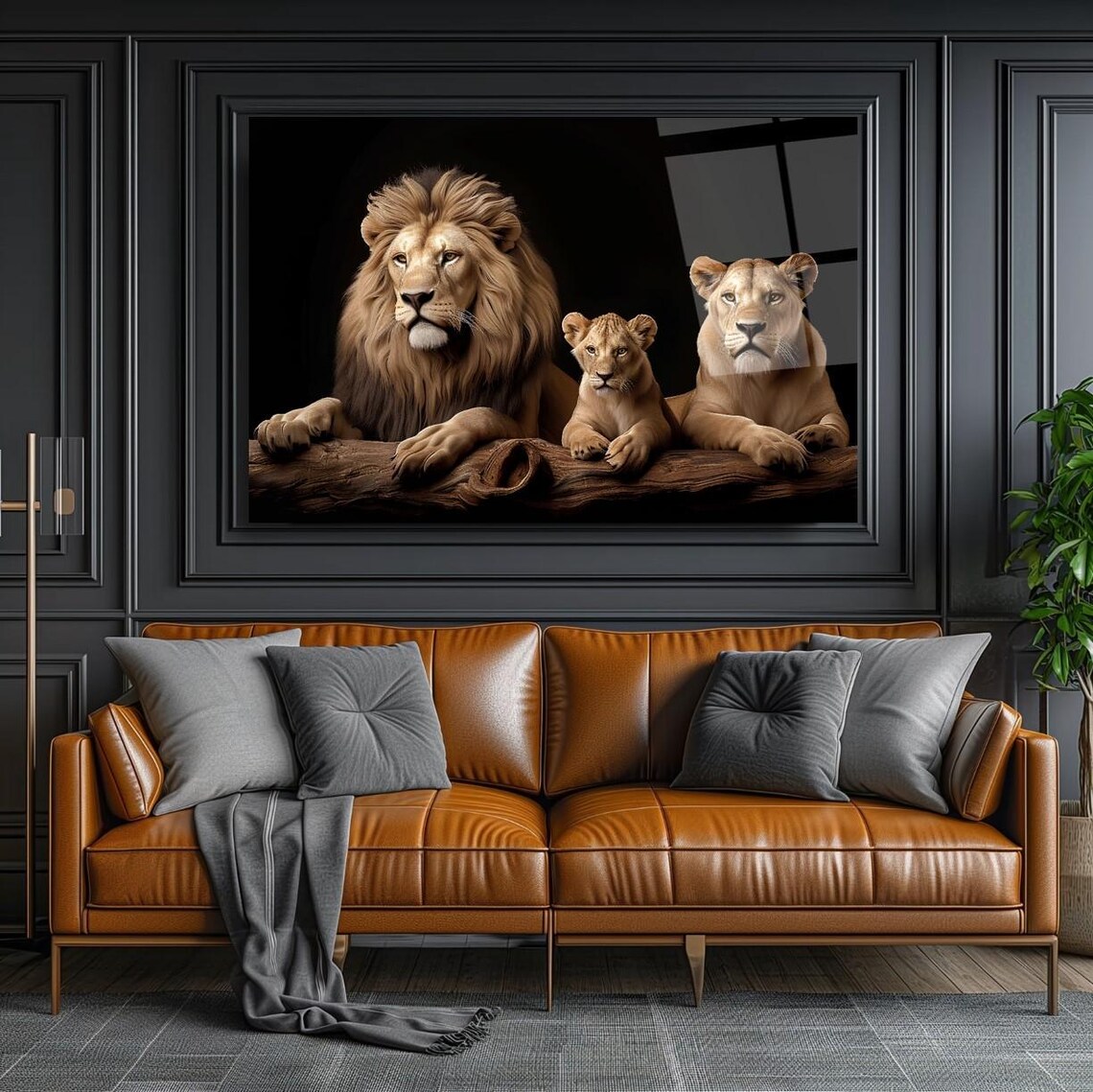 Majestic Lion Family Dark Background Wildlife Portrait Poster