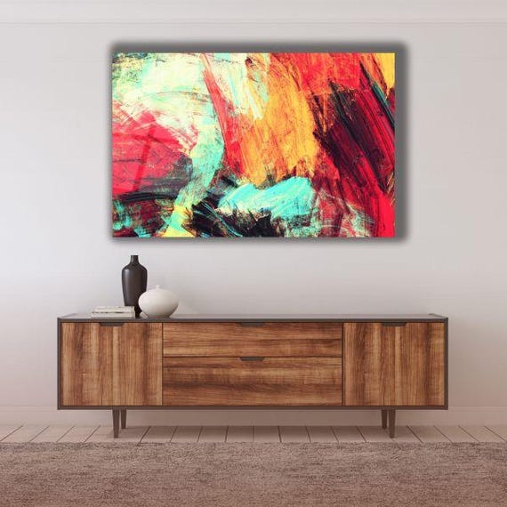 Dynamic Abstract Expression Tempered Glass Wall Art Modern Home Decor Bold Colorful Brush Strokes Artistic Wall Decor