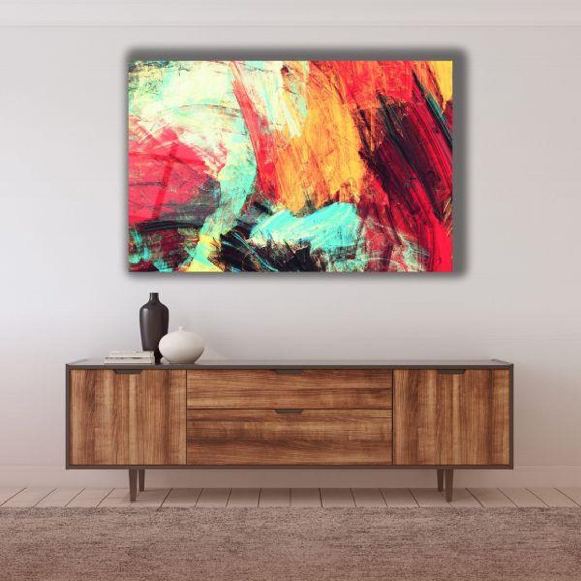 Dynamic Abstract Expression Tempered Glass Wall Art Modern Home Decor Bold Colorful Brush Strokes Artistic Wall Decor