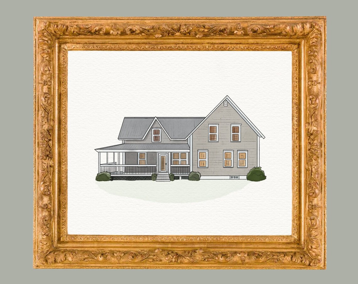 Custom Watercolor House Portrait Farmhouse Home Painting Poster