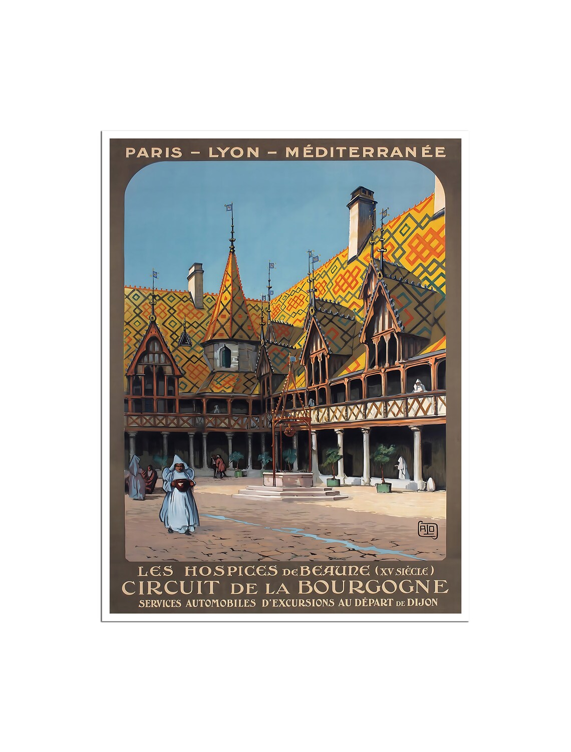 Burgundy Beaune Hospices Medieval Roof Vintage Travel Poster