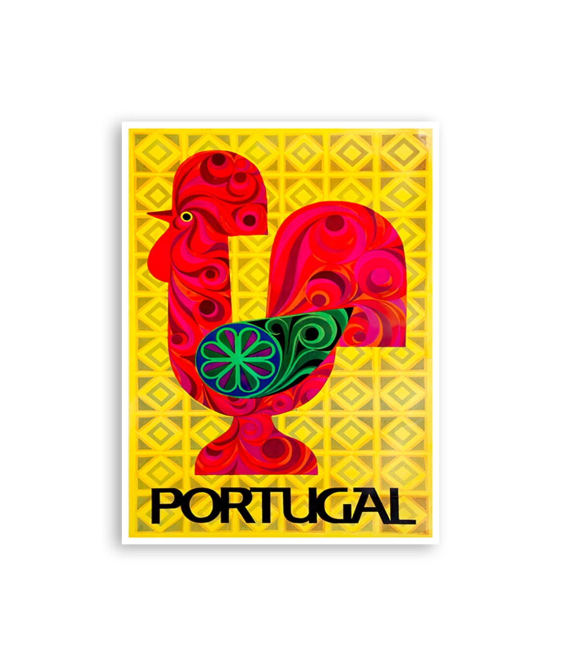 Portugal Barcelos Rooster Red Psychedelic Folk Art Travel Poster