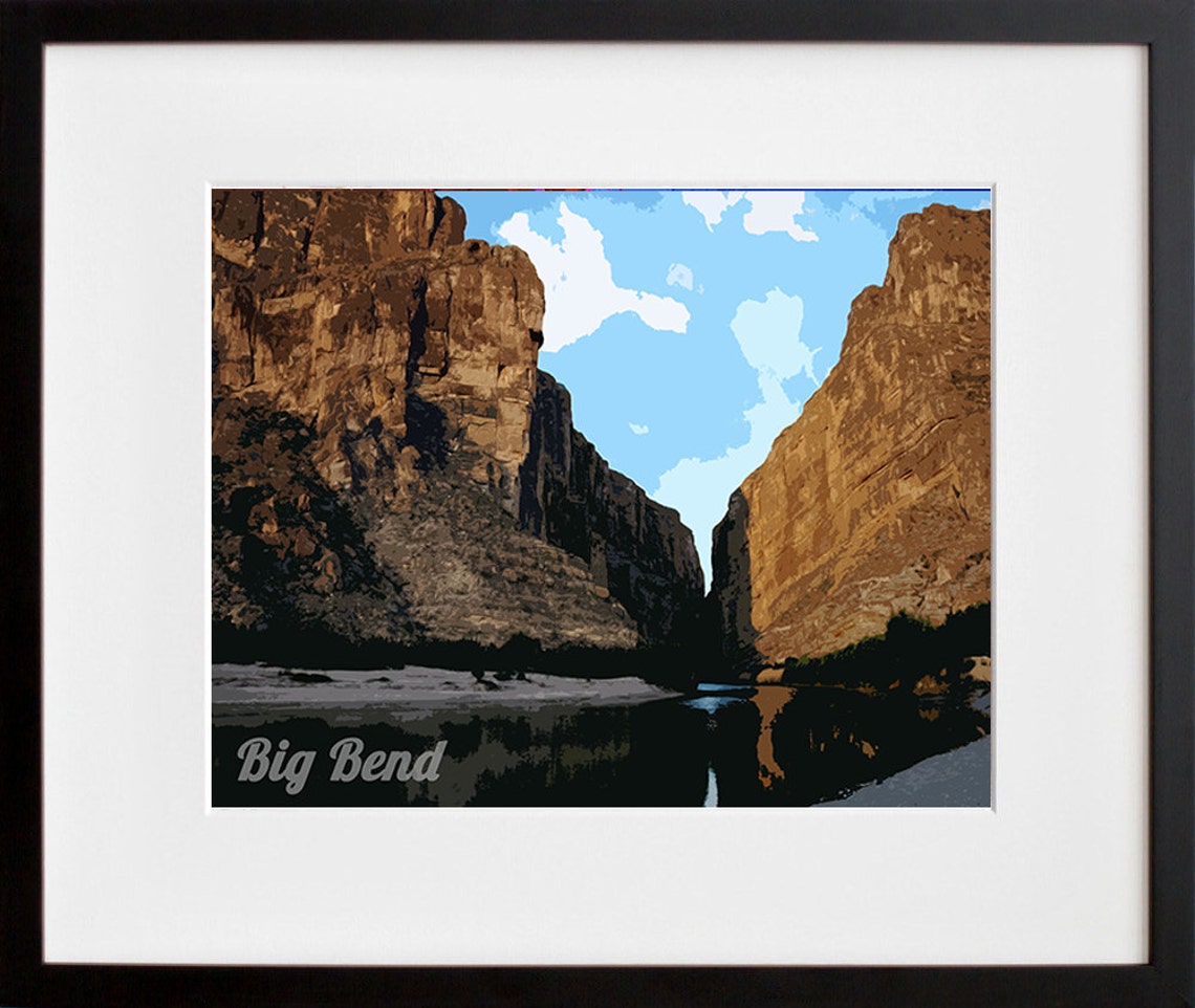 Big Bend Texas Vintage Desert Canyon River Landscape Art Poster - Image 2