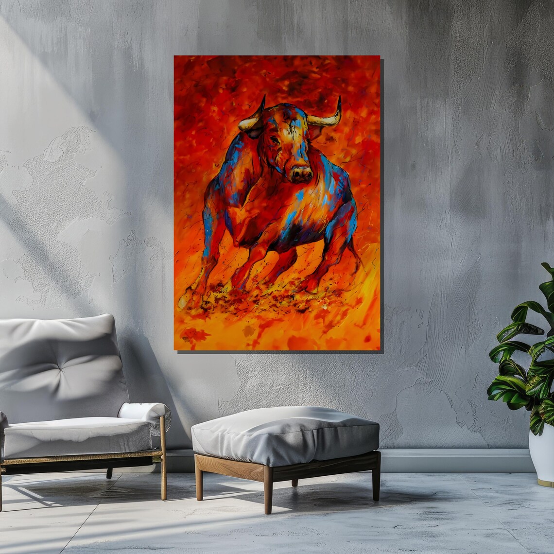 Fiery Bull Art Print, Bold Expressionist Animal