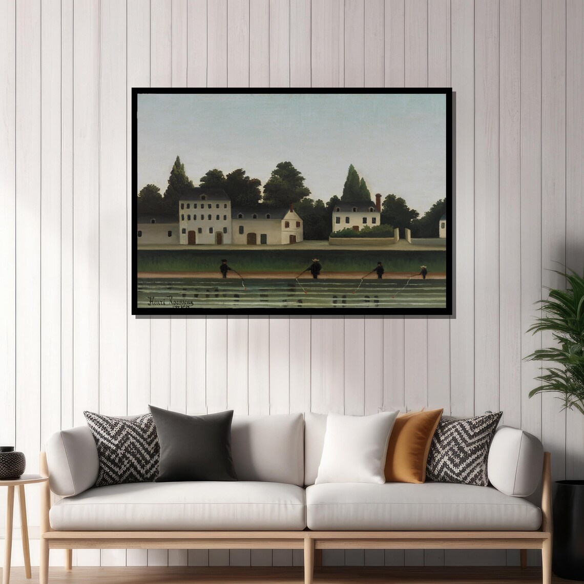 Henri Rousseau Landscape And Four Fishermen Art Print - Image 3