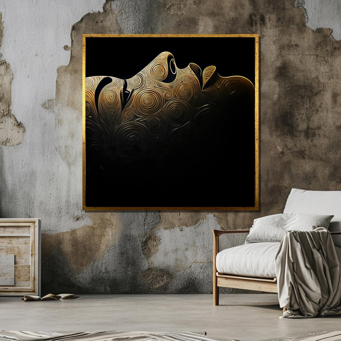 Abstract Face With Spiraling Golden Patterns, Minimalist Art - Image 6