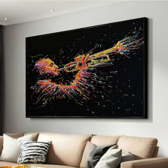 Abstract Jazz Trumpet Player Canvas Print Vibrant Colorful Music Art Musical Wall Decor Modern Sound And Motion Home