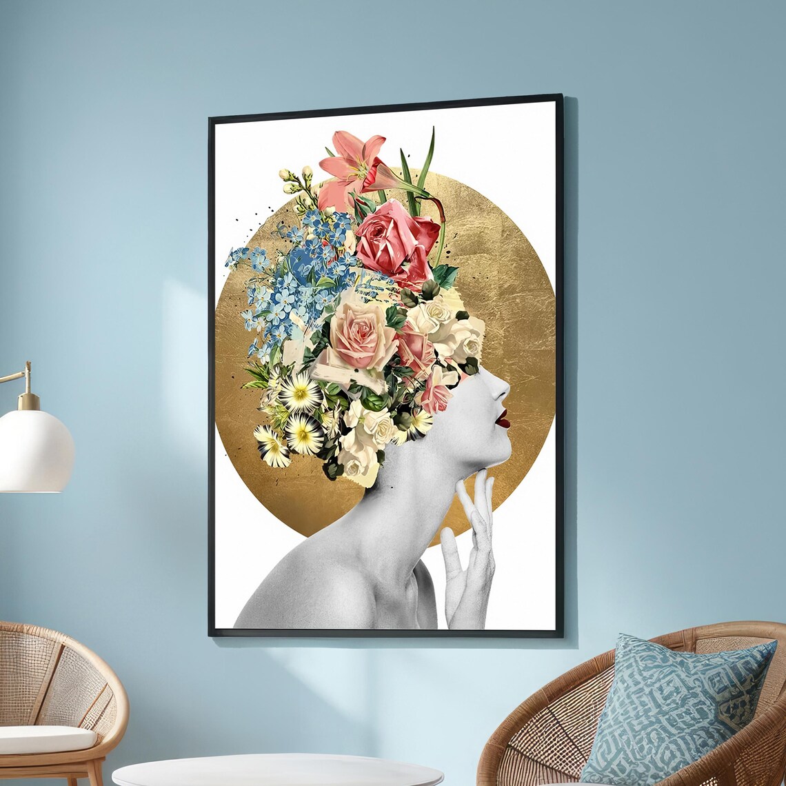 Floral Woman Profile Print, Flower Crown Art
