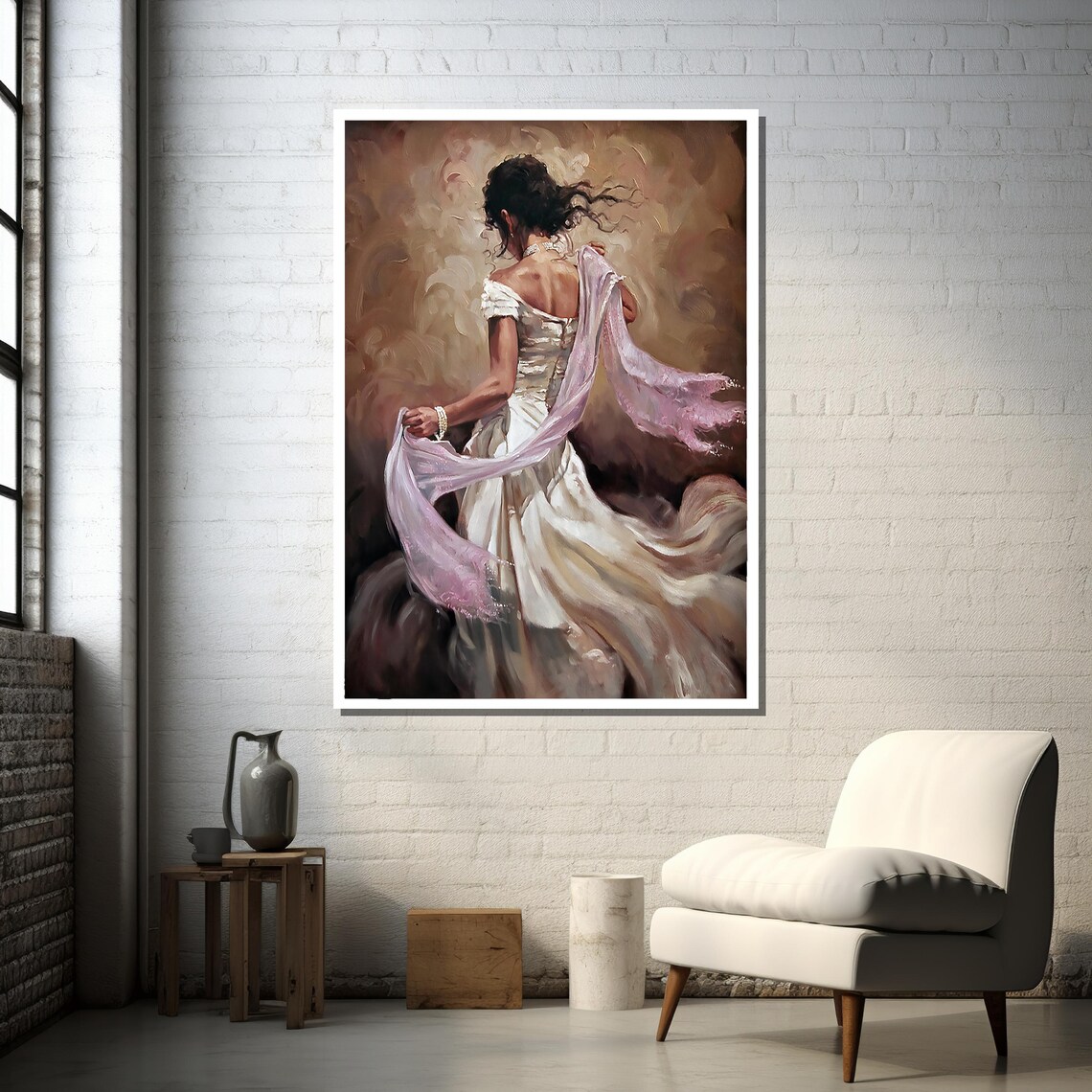 Romantic Woman In Flowing Dress, Impressionist Painting - Image 4
