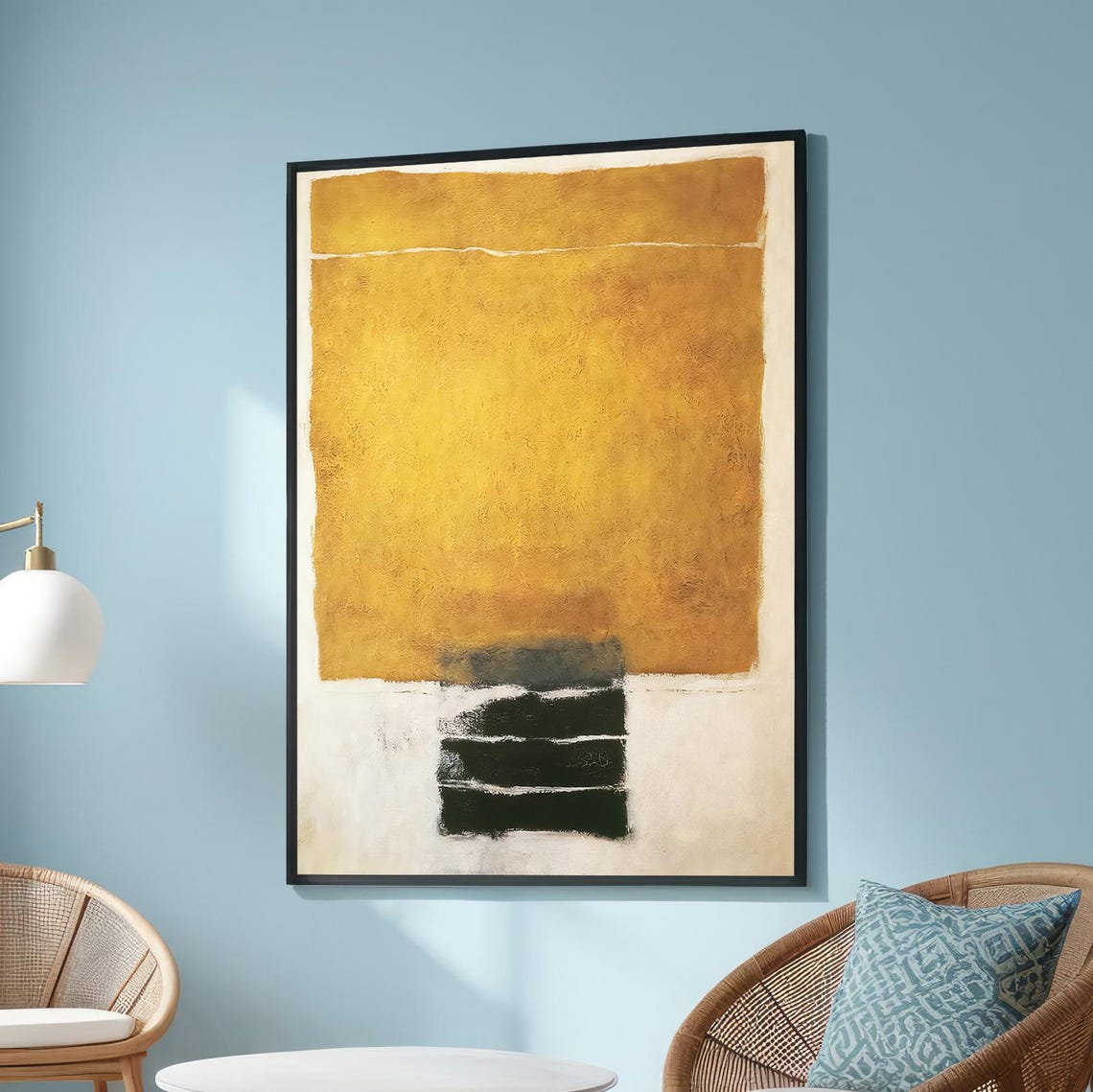 Golden Yellow Black Minimalist Abstract Texture Modern Wall Art