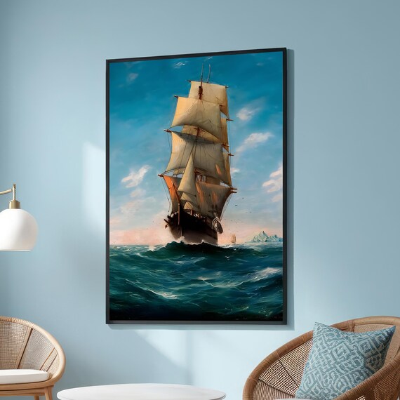 Tall Ship Open Sea Full Sails Realistic Nautical Sailing Poster