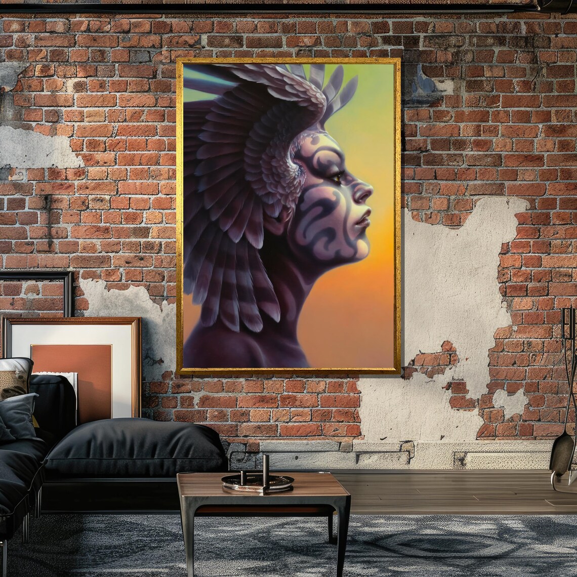 Surreal Woman With Feathers And Tattoos, Modern Art - Image 6