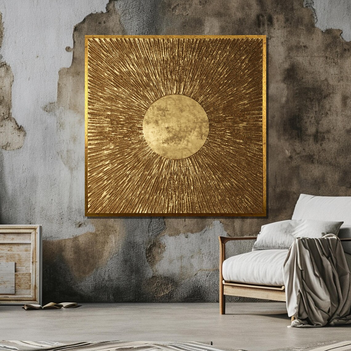 Golden Sunburst Abstract Art Print, Modern Luxury Decor - Image 5