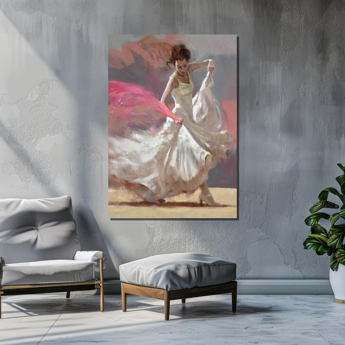 Graceful Woman in Flowing Dress, Impressionist Art - Image 2