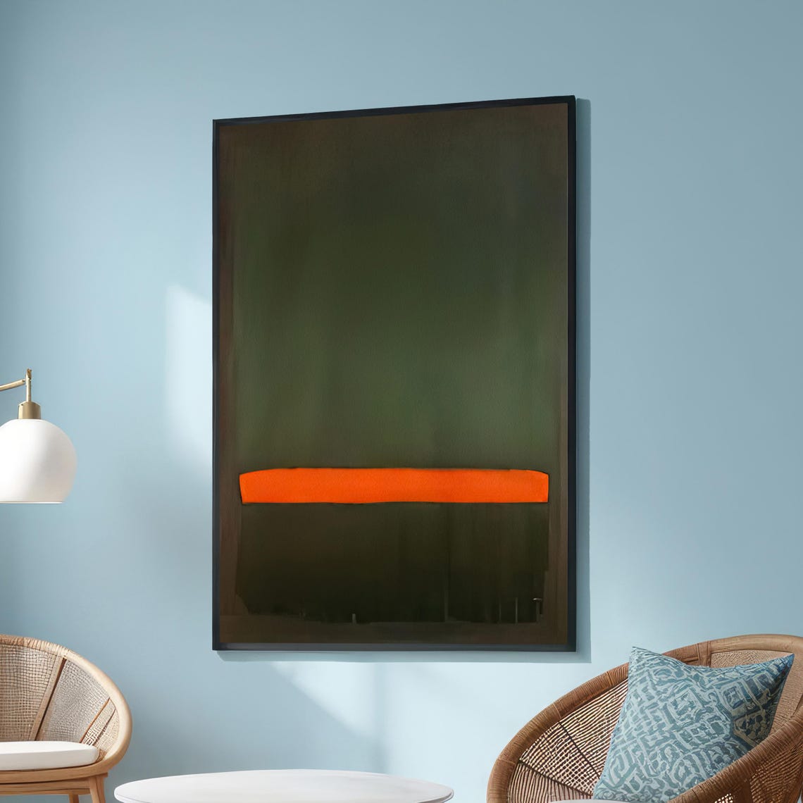 Mark Rothko Inspired Dark Green Orange Stripe Moody Abstract Poster