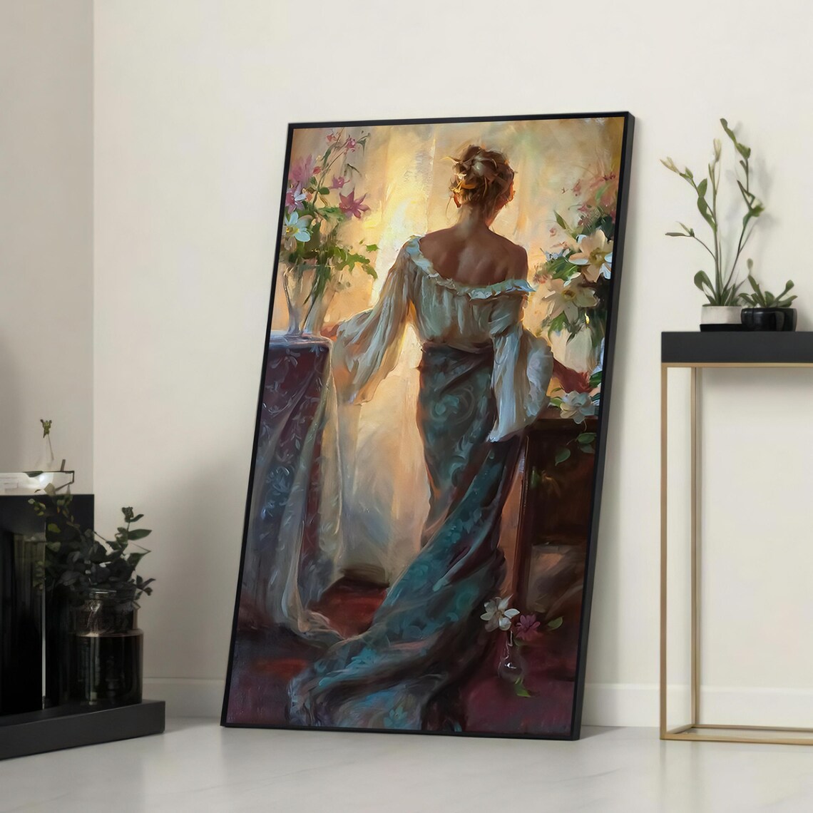 Elegant Woman With Flowers, Dreamy Impressionist Art