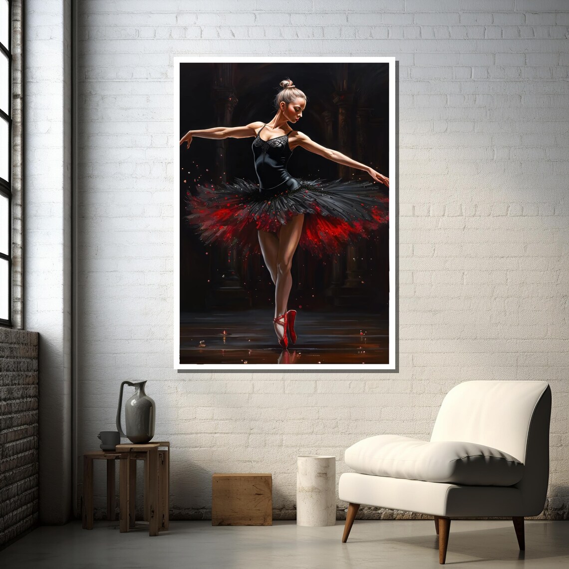 Elegant Ballerina in Black and Red Tutu, Ballet Art - Image 2