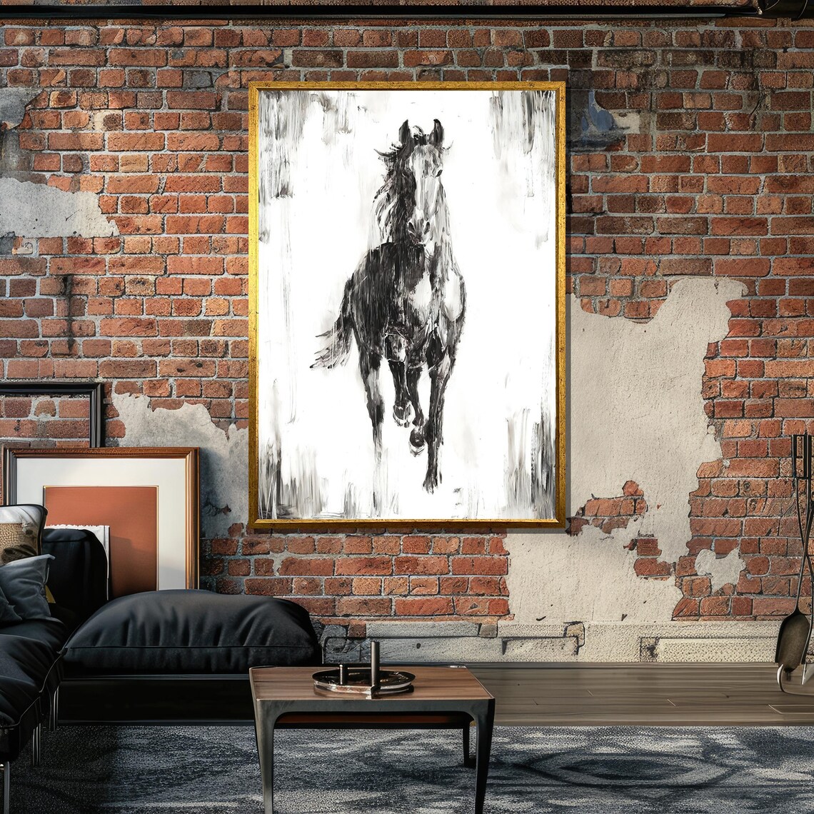 Black And White Horse Abstract, Dynamic Monochrome Art - Image 4