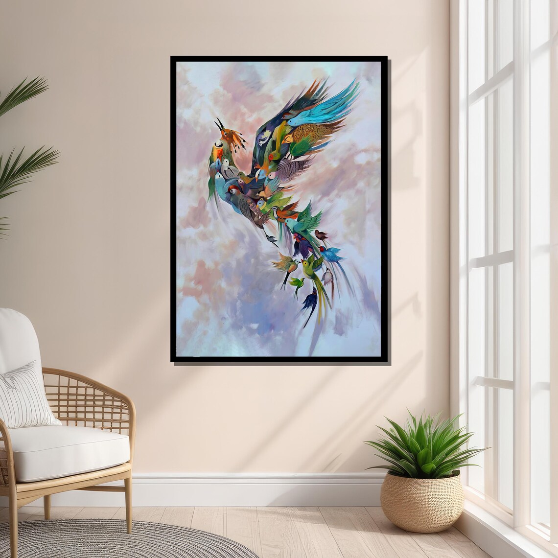 Colorful Bird Phoenix Painting, Surreal Nature Art - Image 3