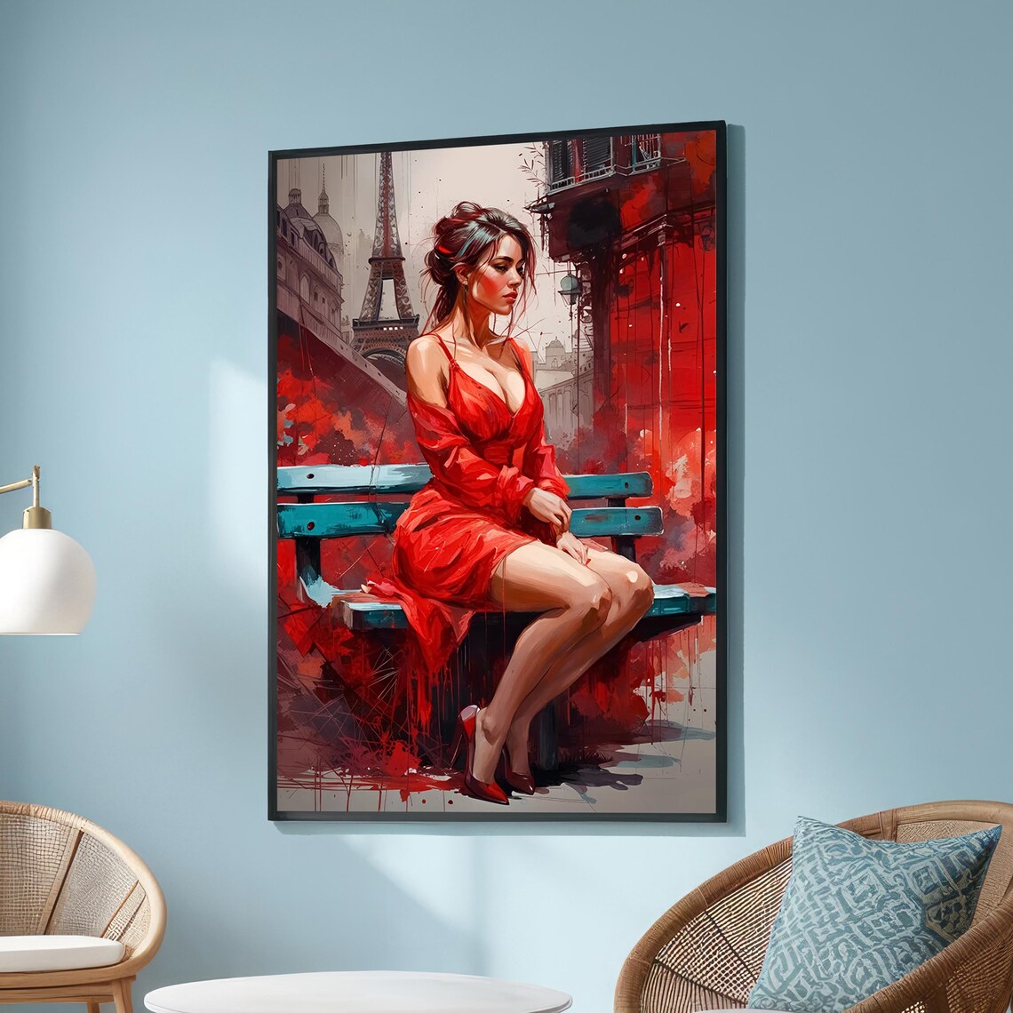 Romantic Woman In Red Dress, Parisian Art