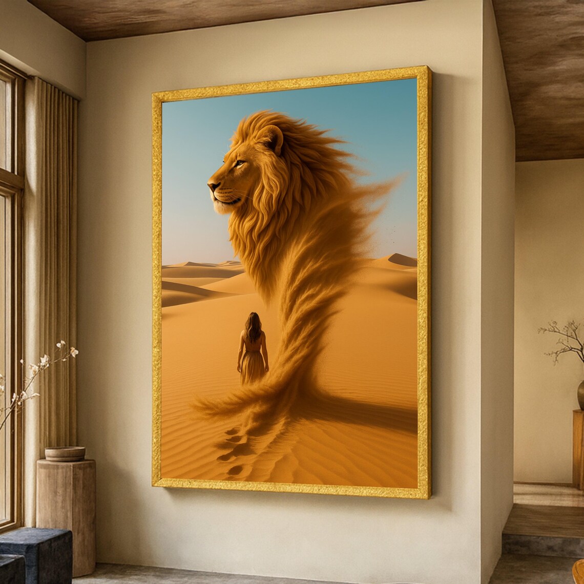 Majestic Lion Sandstorm Surreal Desert Art Print