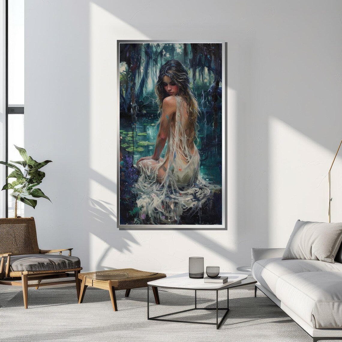 Mystical Woman By Forest Lake, Ethereal Wall Art Print - Image 3