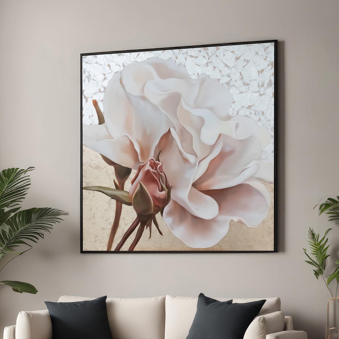 Elegant Blush White Rose Bud Soft Floral Macro Artwork Poster