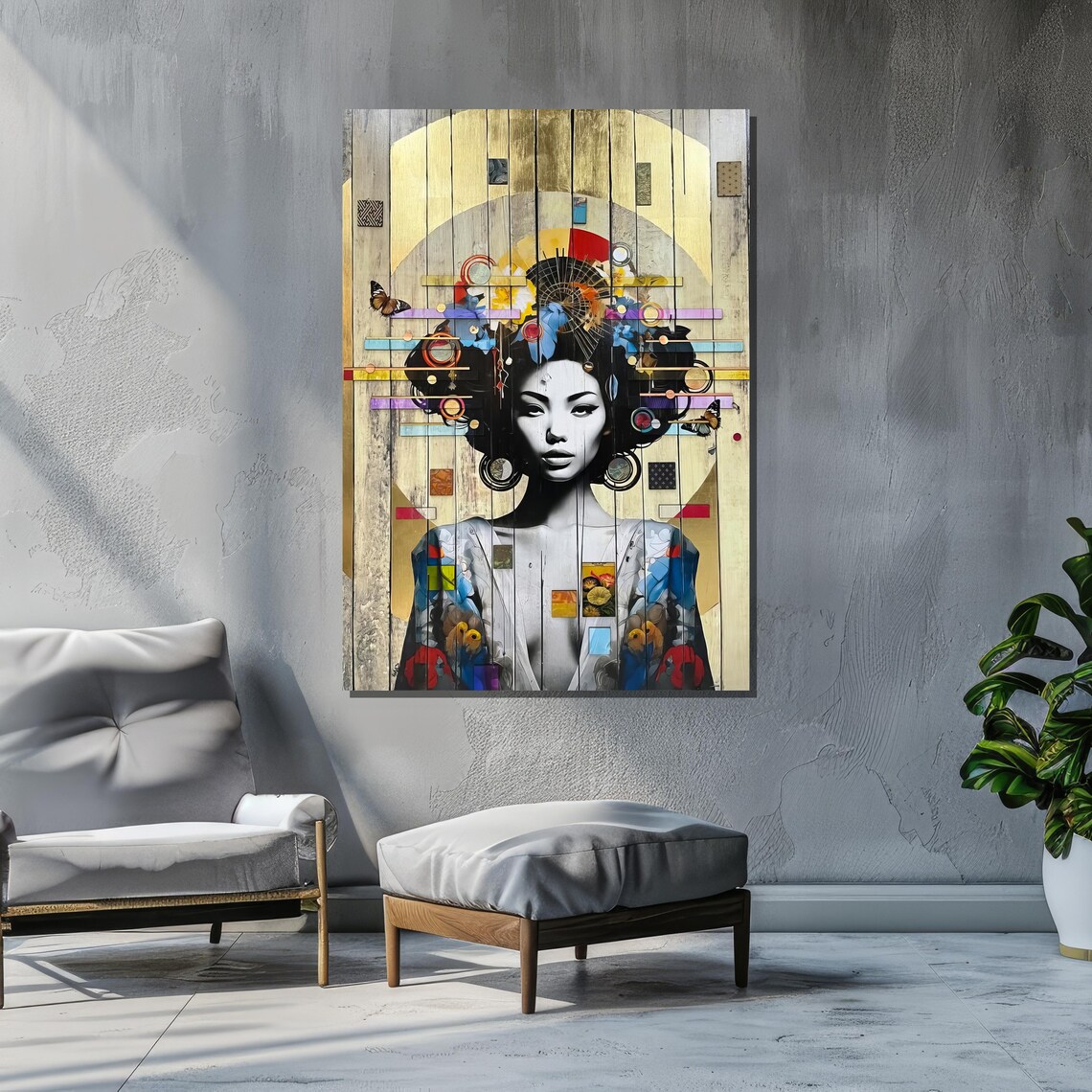 Abstract Modern Portrait Of A Woman With Butterflies - Image 6