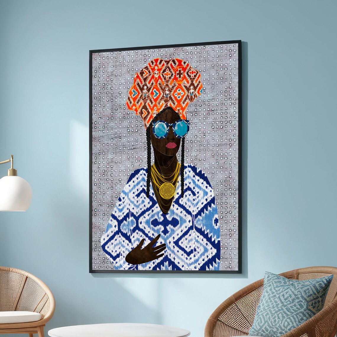 Modern Tribal Woman Portrait, Boho Eclectic Decor