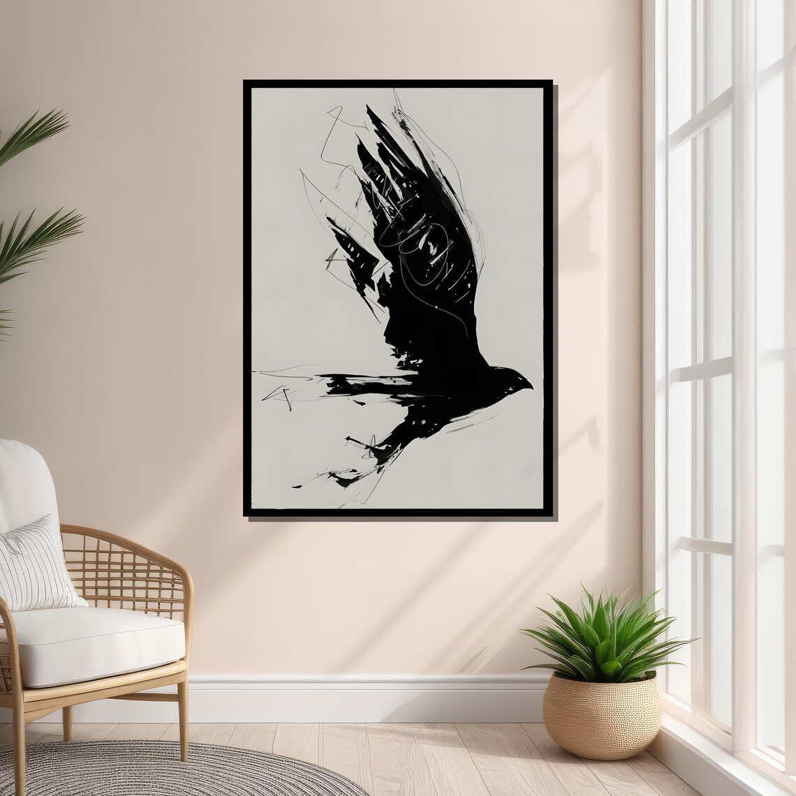 Abstract Black Bird In Flight, Minimalist Falcon Art - Image 2