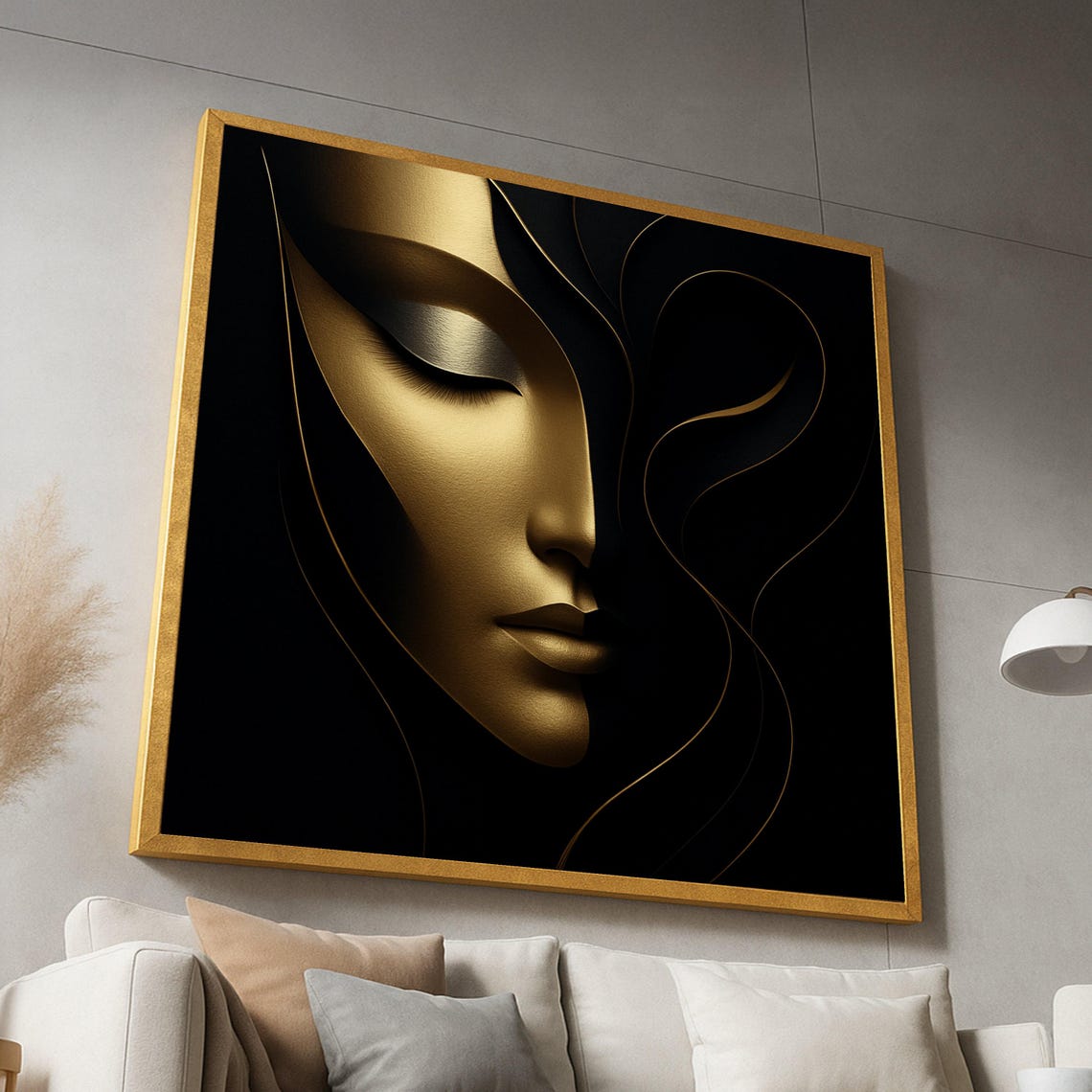 Elegant Gold Black Face Abstract Female Portrait Modern Poster