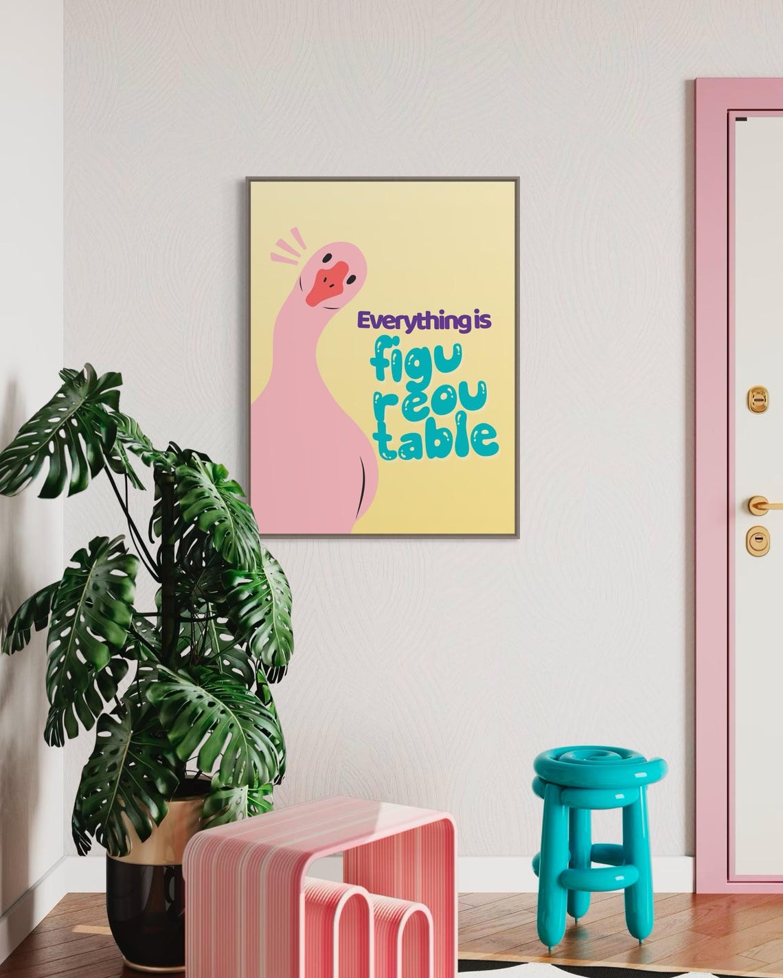 Everything Is Figureoutable Funny Pink Goose Kitchen Quote Poster - Image 3
