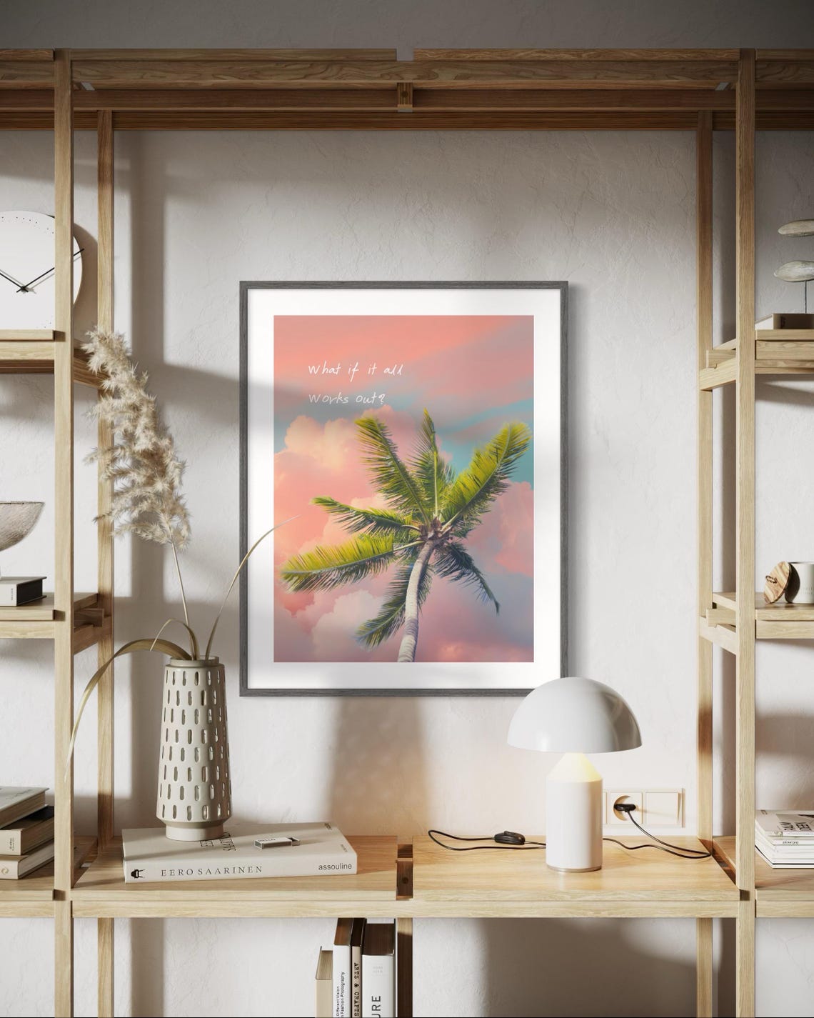 What If It All Works Out Pink Palm Tree Sunset Sky Quote Poster - Image 5