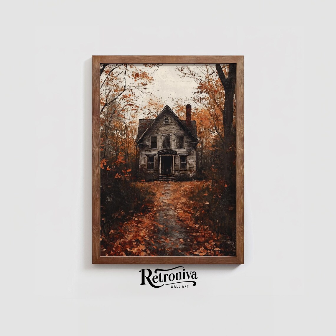 Moody Rustic Farmhouse Autumn Woods Vintage Oil Painting Poster - Image 4