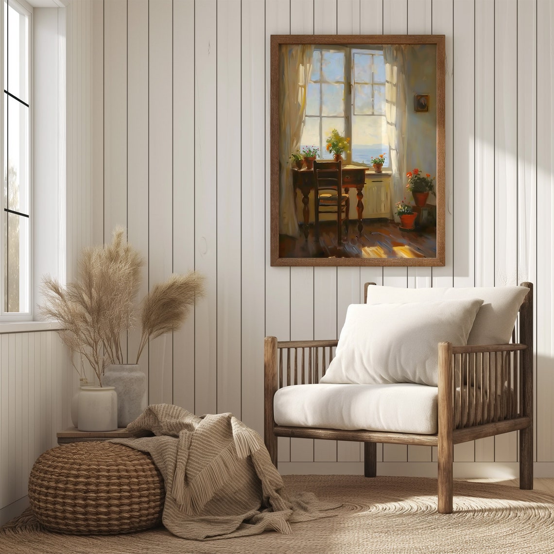 Sunlit Coastal Interior With Window View Over The Sea Poster - Image 3