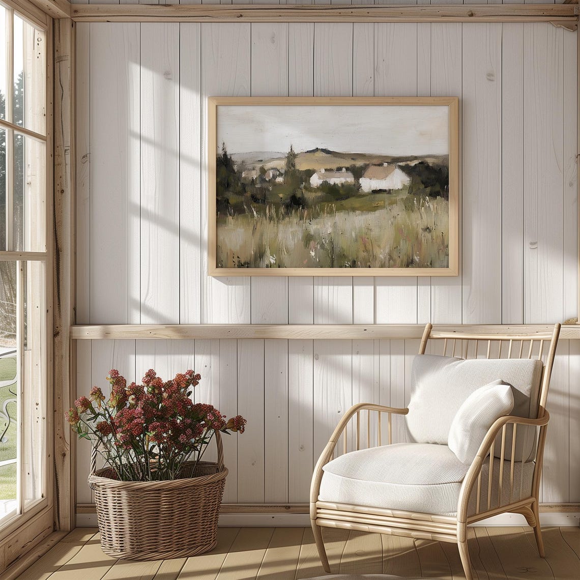 Vintage Country Landscape Antique Oil Painting Rustic Farmhouse Wall Art Moody Countryside Art Print Retroniva Art Lnd 008 - Image 4