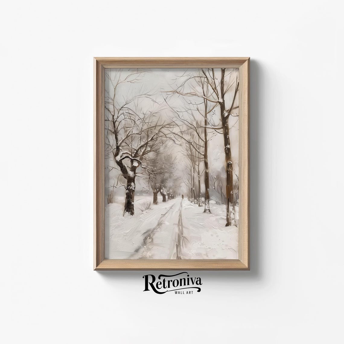 Snowy Country Road Through Bare Winter Trees Vintage Landscape Poster