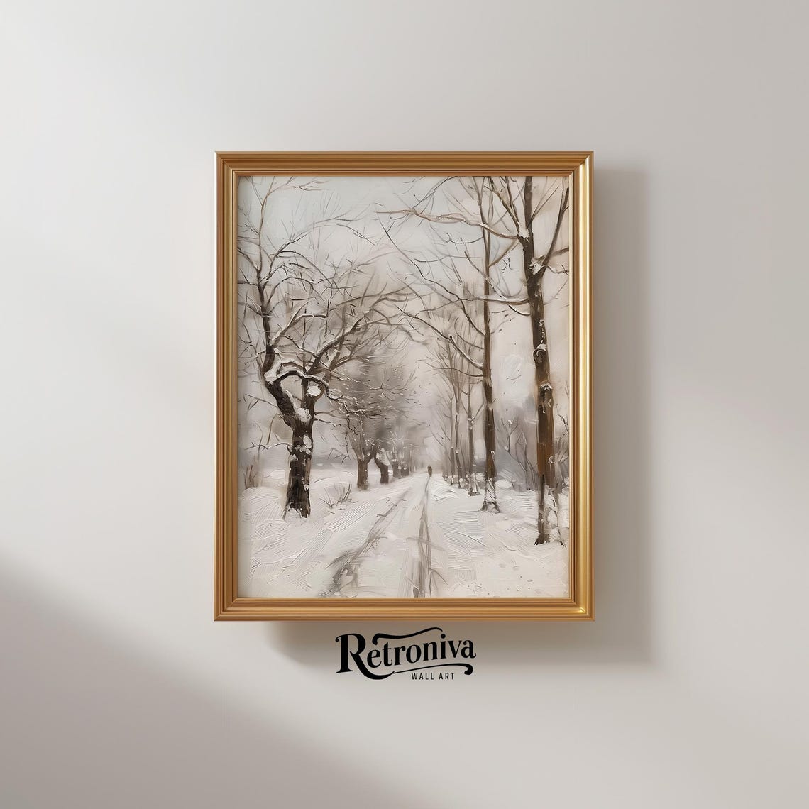 Snowy Country Road Through Bare Winter Trees Vintage Landscape Poster - Image 2