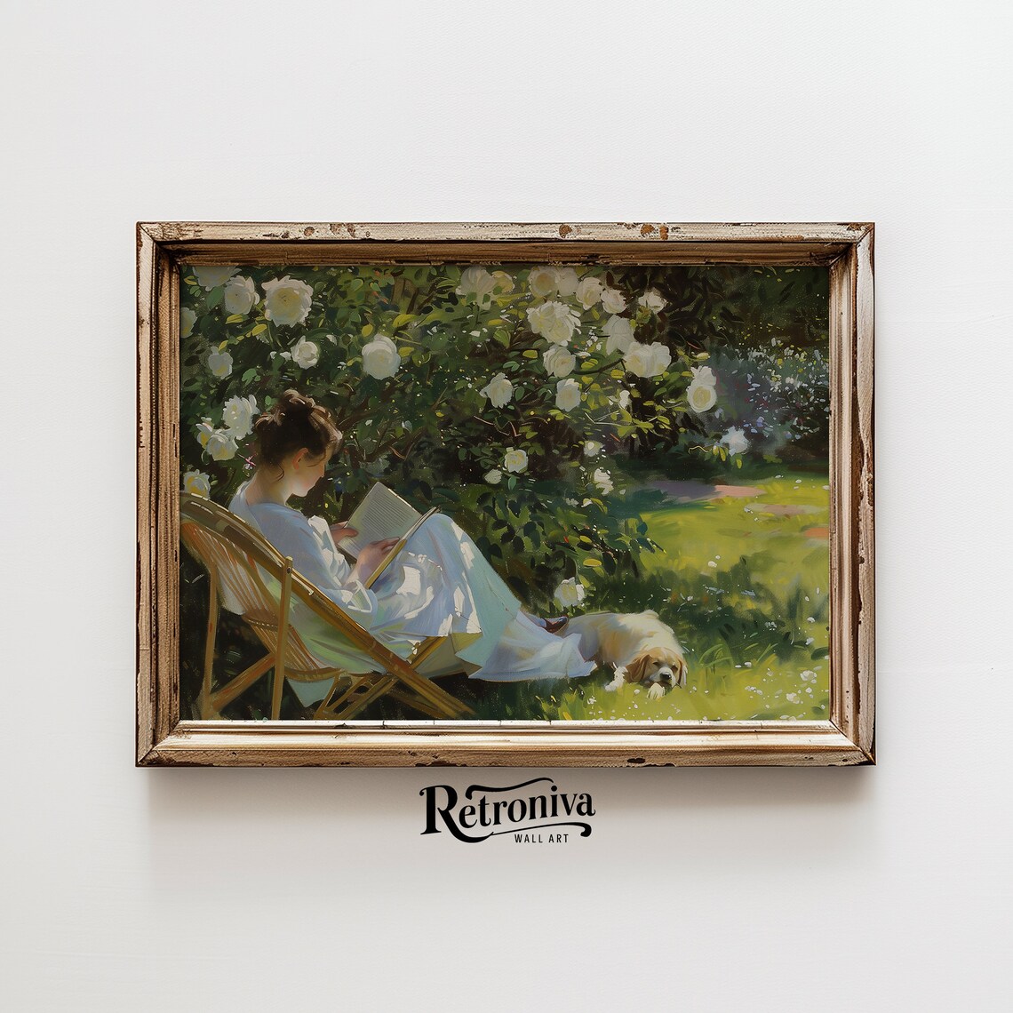 Woman Reading In Garden Vintage Oil Painting Print - Image 5
