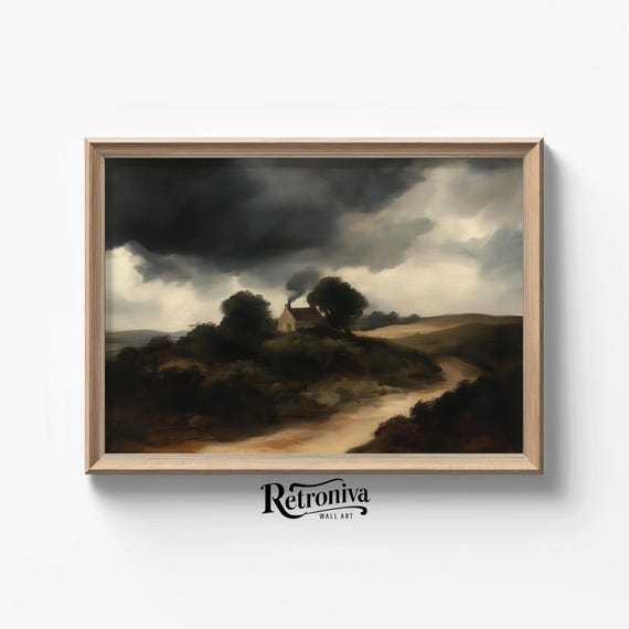 Moody Fall Landscape Vintage Cottage Oil Painting Dark Academia Art Rustic Country Farmhouse Wall Decor Retroniva Art Atm 020