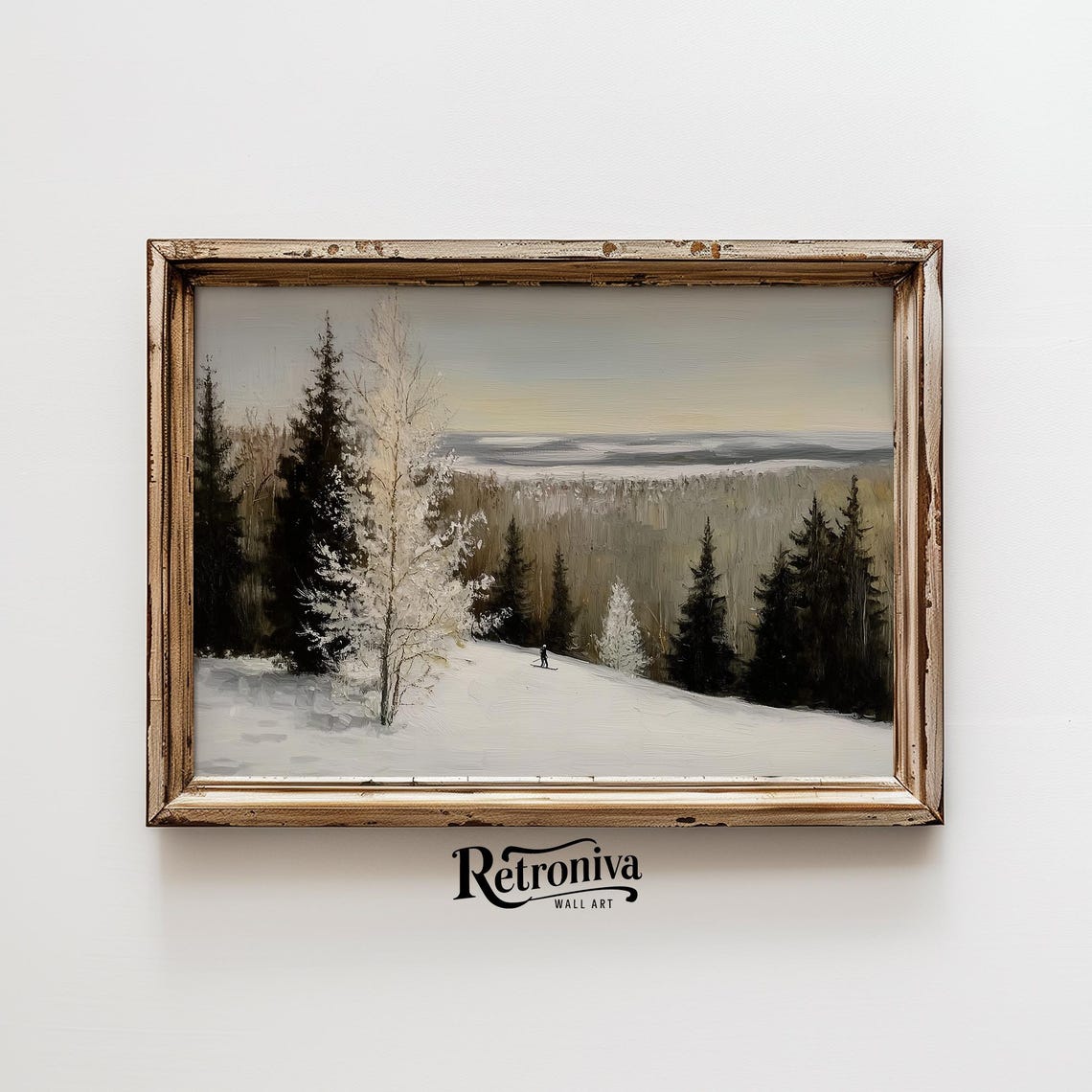 Lone Skier In A Snowy Mountain Forest At Dusk Vintage Poster - Image 6