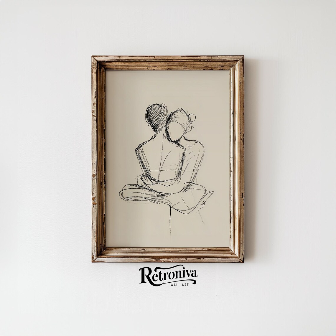 Vintage Hugging Love Couple Sketch Print - Image 5
