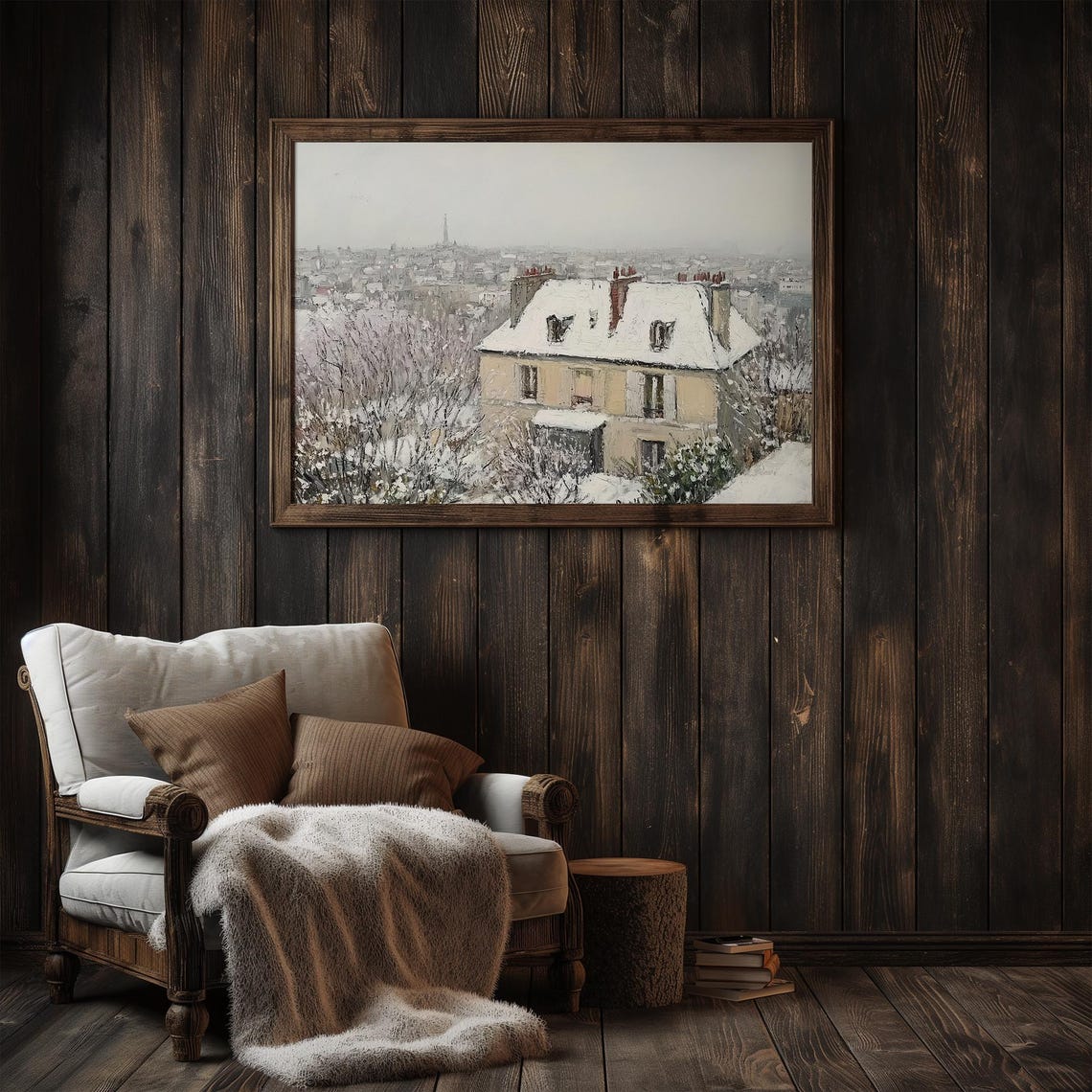 Antique Village Cityscape Vintage Winter Oil Painting Rustic Christmas Art Print Farmhouse Wall Decor Retroniva Art Wnt 023 - Image 3